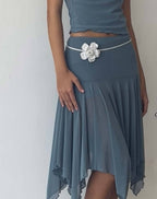 Women's Summer Slim Irregular Asymmetric Mesh Pleated Skirt