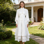 Elegant Retro Lantern Sleeve Breasted Ruffled Maxi Dress Waist Slim Fit