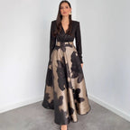 Autumn Printed Waist Controlled Women Long Sleeved Skirt