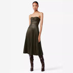 Women's Pleated Leather Midi Dress