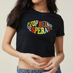 Women's Letter Graphic Printed Short Slim Fit Short Sleeve T-Shirt