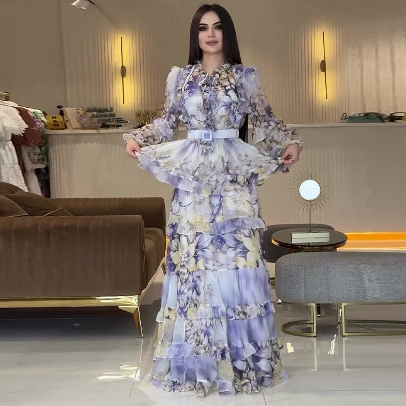 Printing Elegant Slim Maxi Dress
