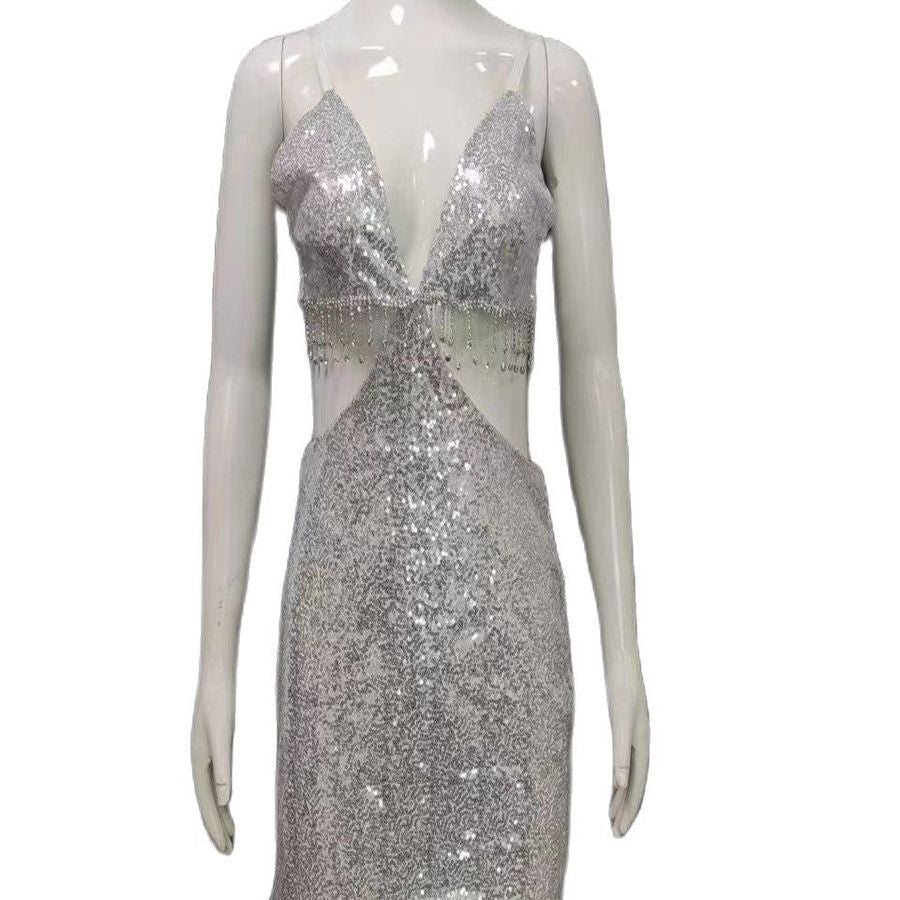 Sequin Cutout Strappys Dress Summer Rhinestone Chain Stitchin