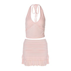 Women's Halter V-Neck Cutout Top And Skirt Two-Piece Set
