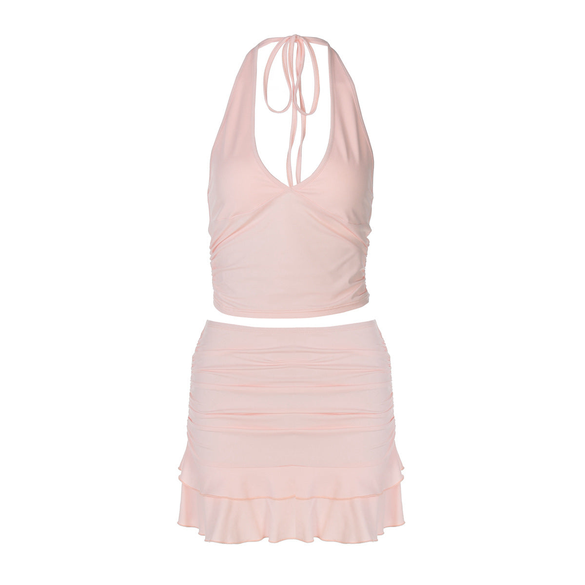 Women's Halter V-Neck Cutout Top And Skirt Two-Piece Set