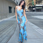 Women's Fall Women Clothing Maxi Dress Street Elegant Slim Print Design Sling Dress Women