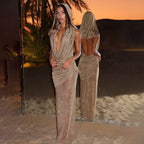 Autumn Winter Women Clothing Sexy Backless Slim Fit Hooded Deep V Plunge neck Sleeveless Dress