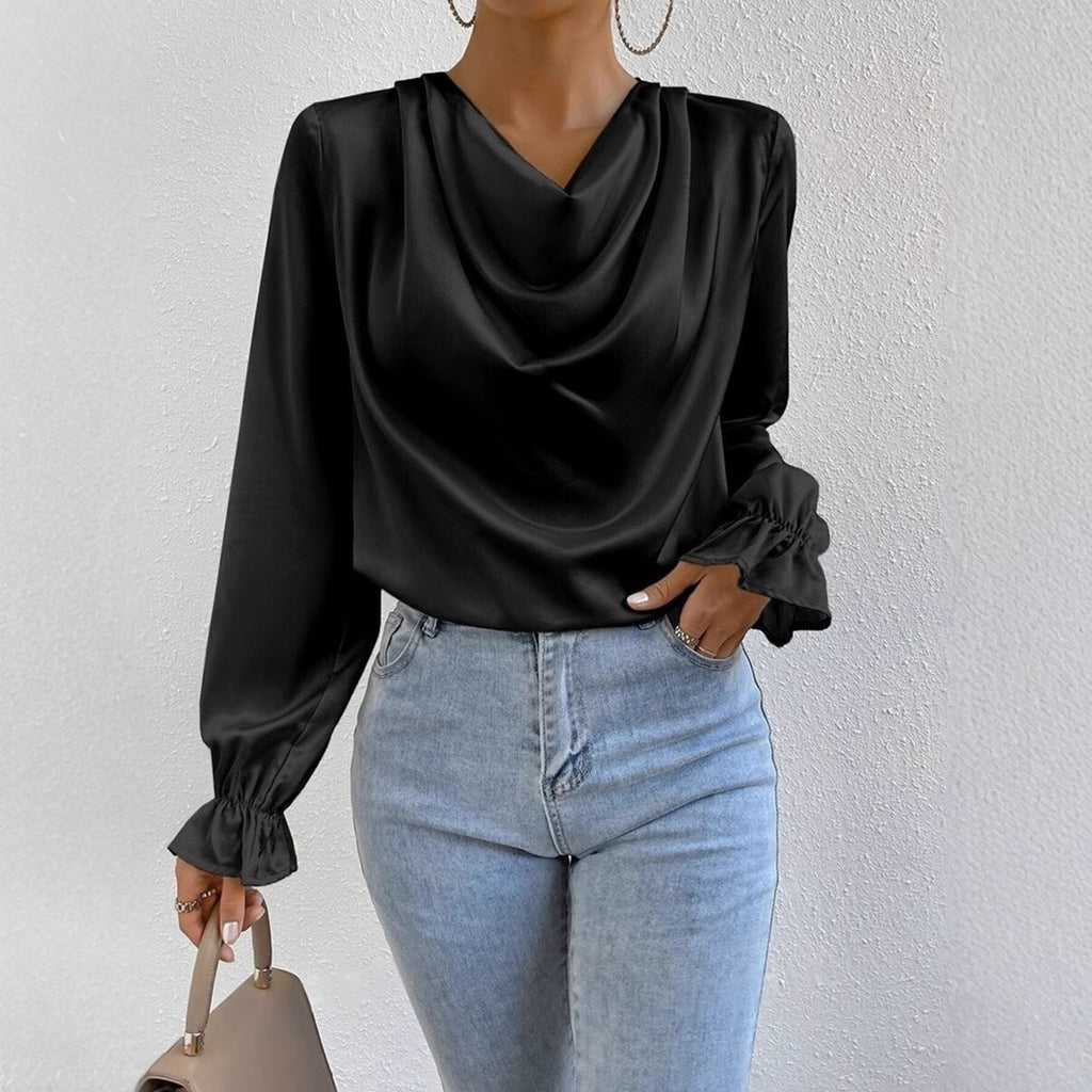 Women's Ruffled Sleeve Satin Shirt