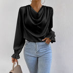 Women's Ruffled Sleeve Satin Shirt