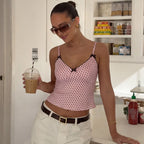 Women's Polka Dot Brace Summer Sexy Deep V Plunge Bow Sleeveless Slim Fit Top