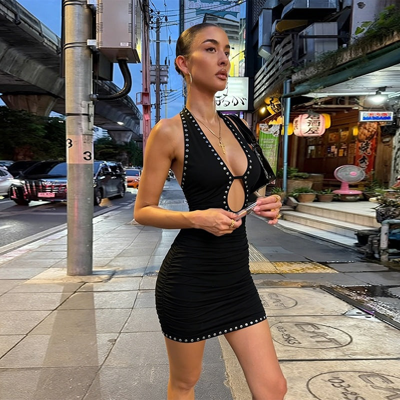 Halter Backless Beaded Dress