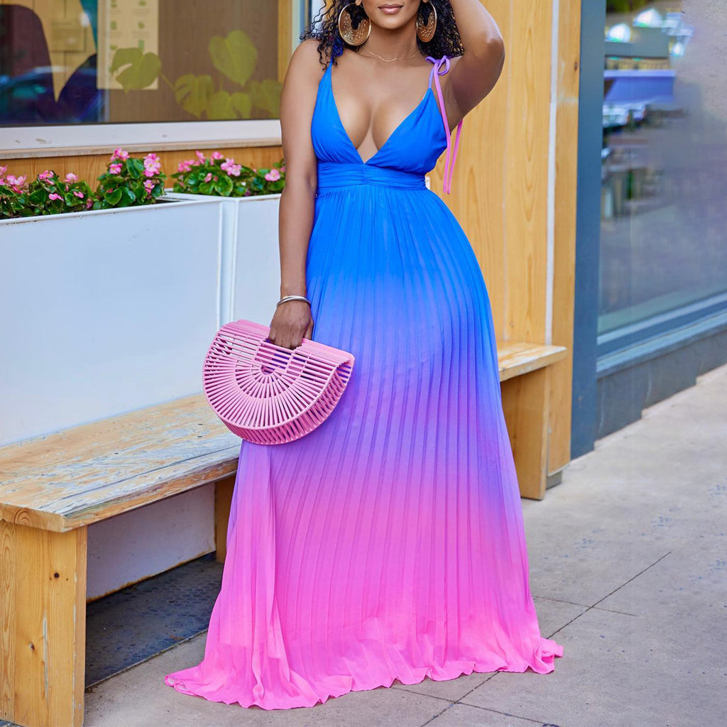 Deep V Plunge Neck Pleated Spaghetti Straps Corset Dress