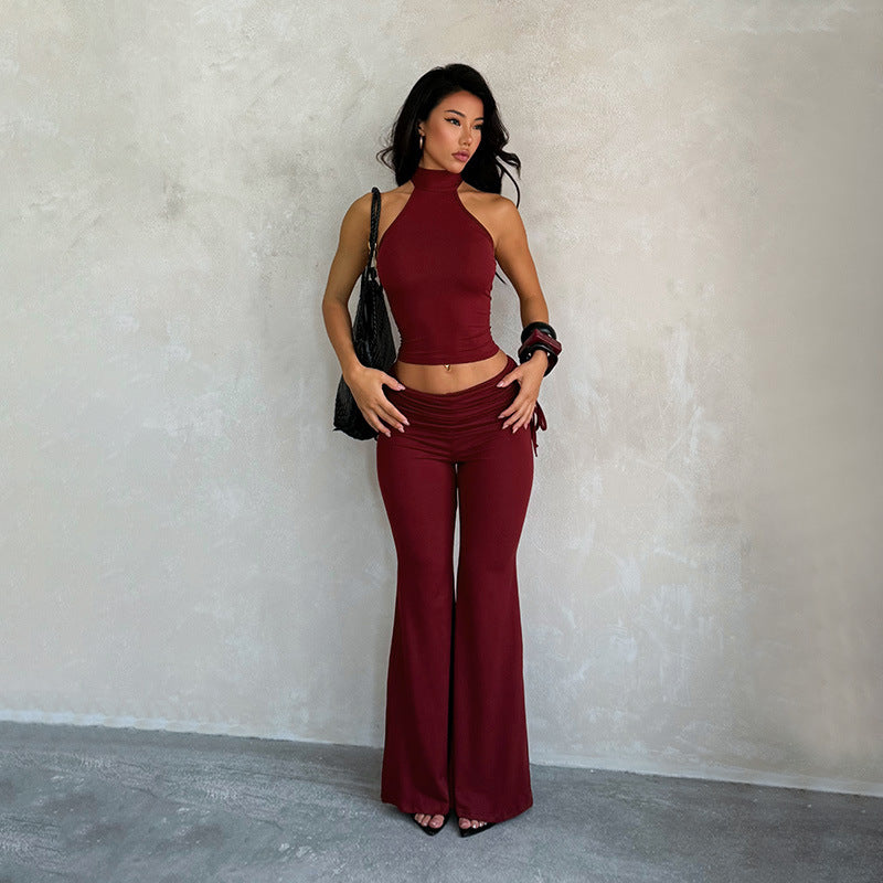 Women's Halter Top & Bootcut Pants Set