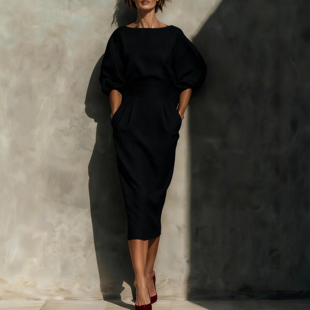 Women's Boat Neck A Line With Split Dress