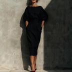 Women's Boat Neck A Line With Split Dress