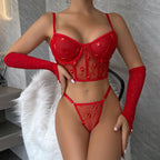 Women Sequ Sexy Two Piece Suit Valentine Day Red Suit Sexy Lingerie Without Sleeve