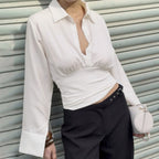 White Fitted Collared Long Sleeve Shirt