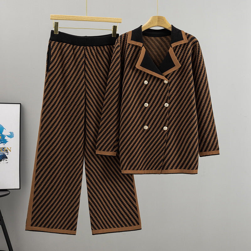 Women's Collared Women's Autumn Jacquard Striped Coat Women's Western