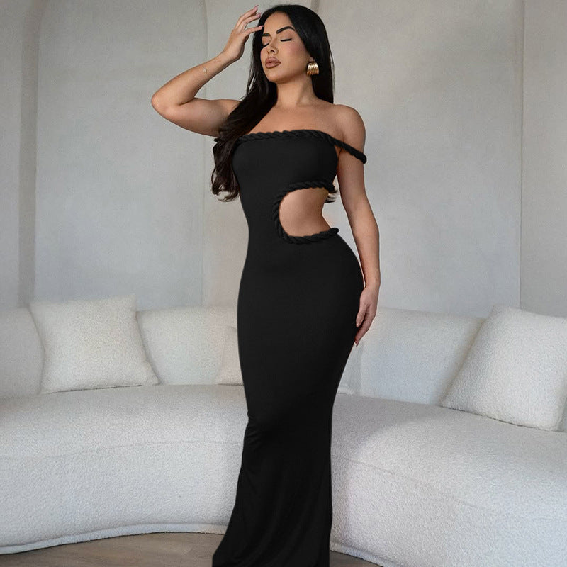 Off Neck Hollow Out Cutout Out Cropped Hip Dress