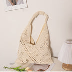 Women's Cotton-Thread Woven Straw Beach Bag