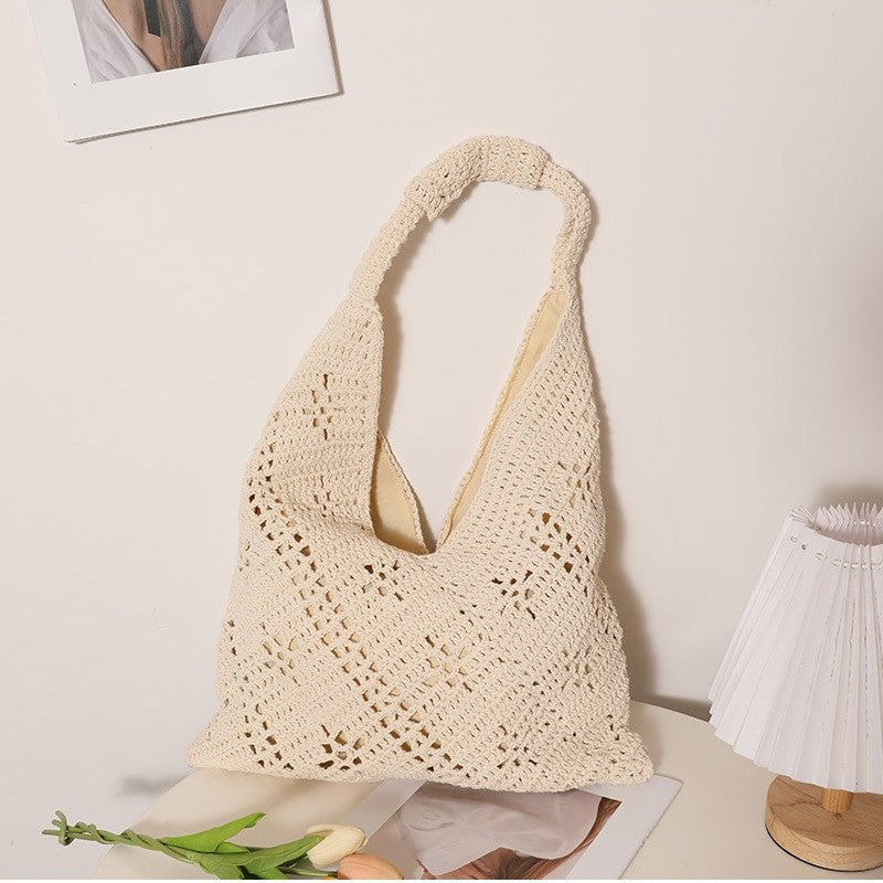 Women's Cotton-Thread Woven Straw Beach Bag