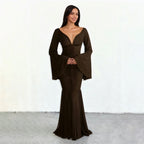 Deep V-Neck Pleated Mesh Formal Dress
