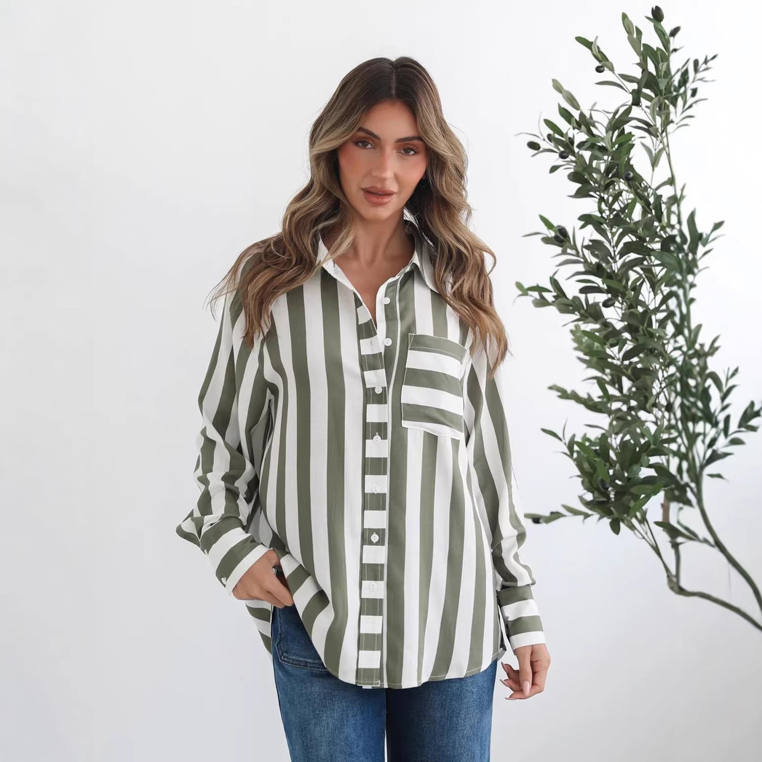 Asymmetric Striped Oversized Shirt