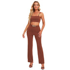 Women's Spring Autumn Sling Slim-Fit Top and Pants Two-Piece Set