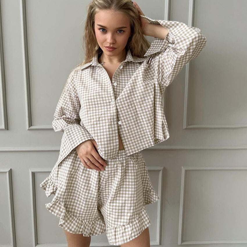 Plaid Cardigan Pajamas Lingerie