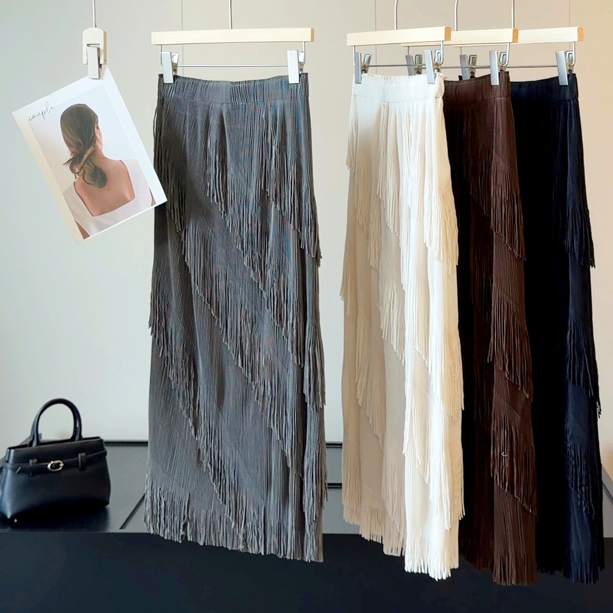 Niche Design Irregular Asym Tassel Edge Skirt for Women