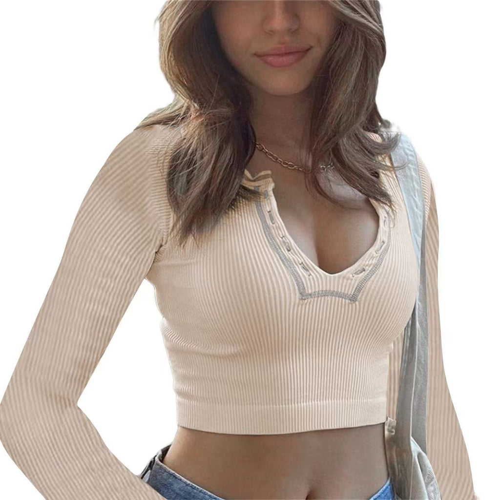 Women's Long Sleeved Vest Top Slim Fit Cropped Base Solid Color Vest
