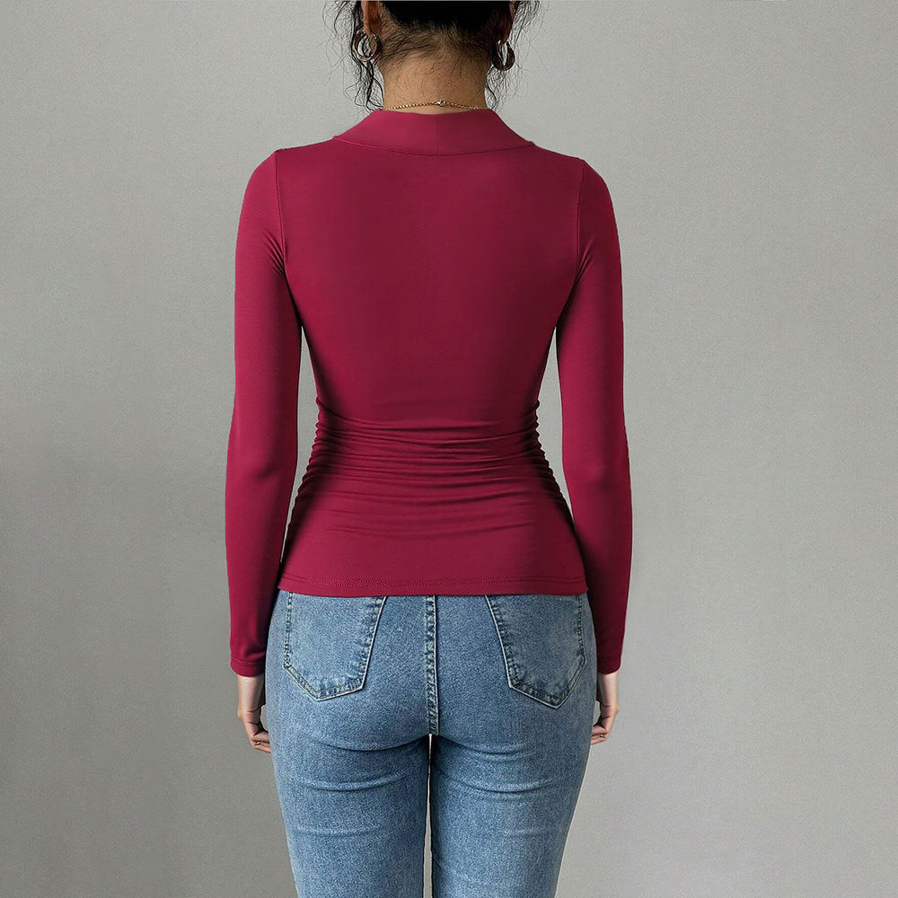 Women's Wine-Red Square-Neck Peplum Top