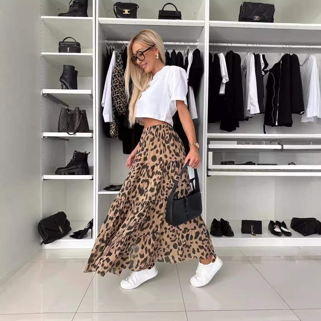 Autumn Leopard Print Big Hem Skirt