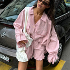 Flared Cardigan Top & Ruffle Shorts Set
