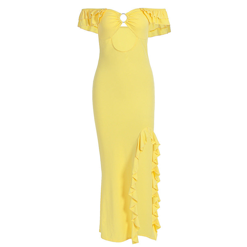 Women's Off-Shoulder Cutout Ruffle Dress