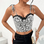 Print Sling Design Backless Cross Strap Short Vest Top