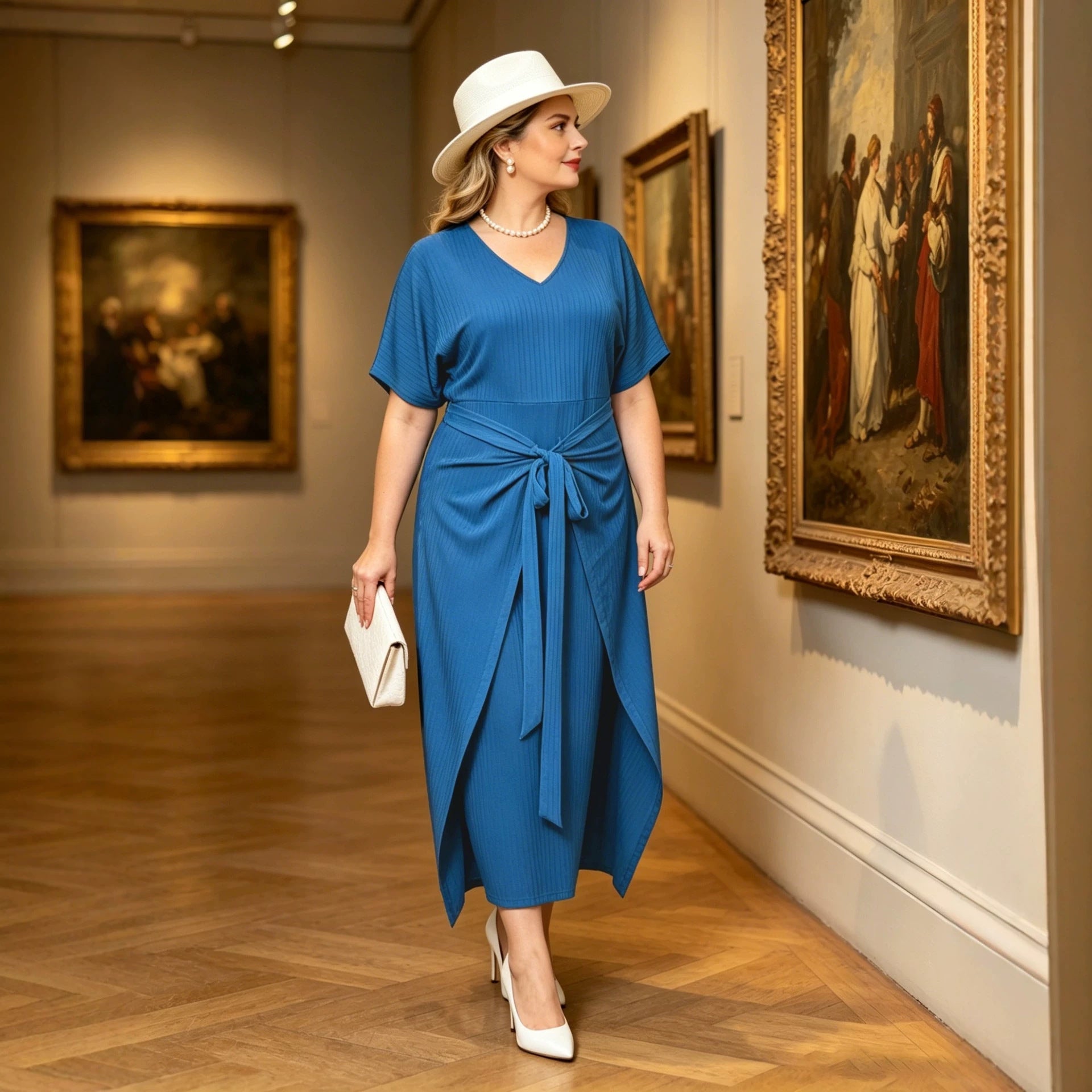 Women's Plus Size Tie-Waist Short Sleeve Dress