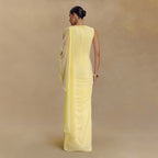 Women's Fashionable Pleated Mesh Shawl Dress Sexy Sheath Round Neck Slim Dress