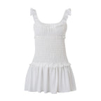 Spring Elegant Wooden Ear Pleated Strap Pleated Dress Short for