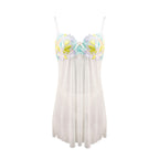 Sexy Lingerie Embroidery Lace Sheer Mesh Sexy Sling Dress Set