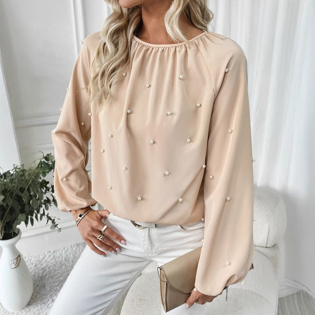 Women's Best Seller Round Neck Beaded Lantern Sleeve Shirt