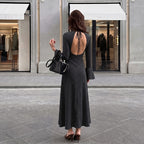 Women's Polka-Dot Backless Lace-Up Maxi Dress
