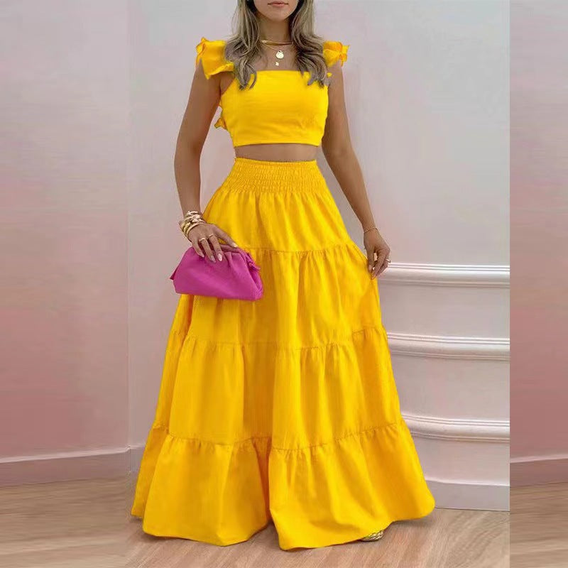 Women's Summer Elegant Solid Color Coordinated Two-Piece Set