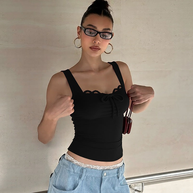 Women's Winter Sexy Lace Lace up Bow Slim Fit Spaghetti Straps Vest