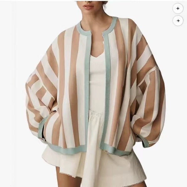 Women's Striped Knit Cardigan Sweater