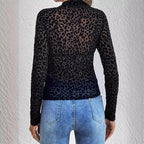 Sheer Gauze Stand Collar Long Sleeve Top