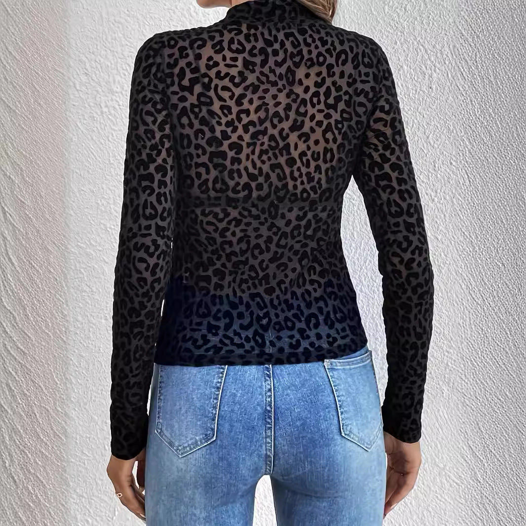 Sheer Gauze Stand Collar Long Sleeve Top