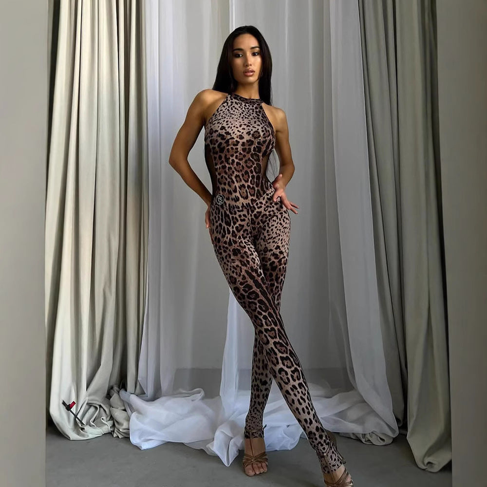 Leopard-Print Halter Jumpsuit