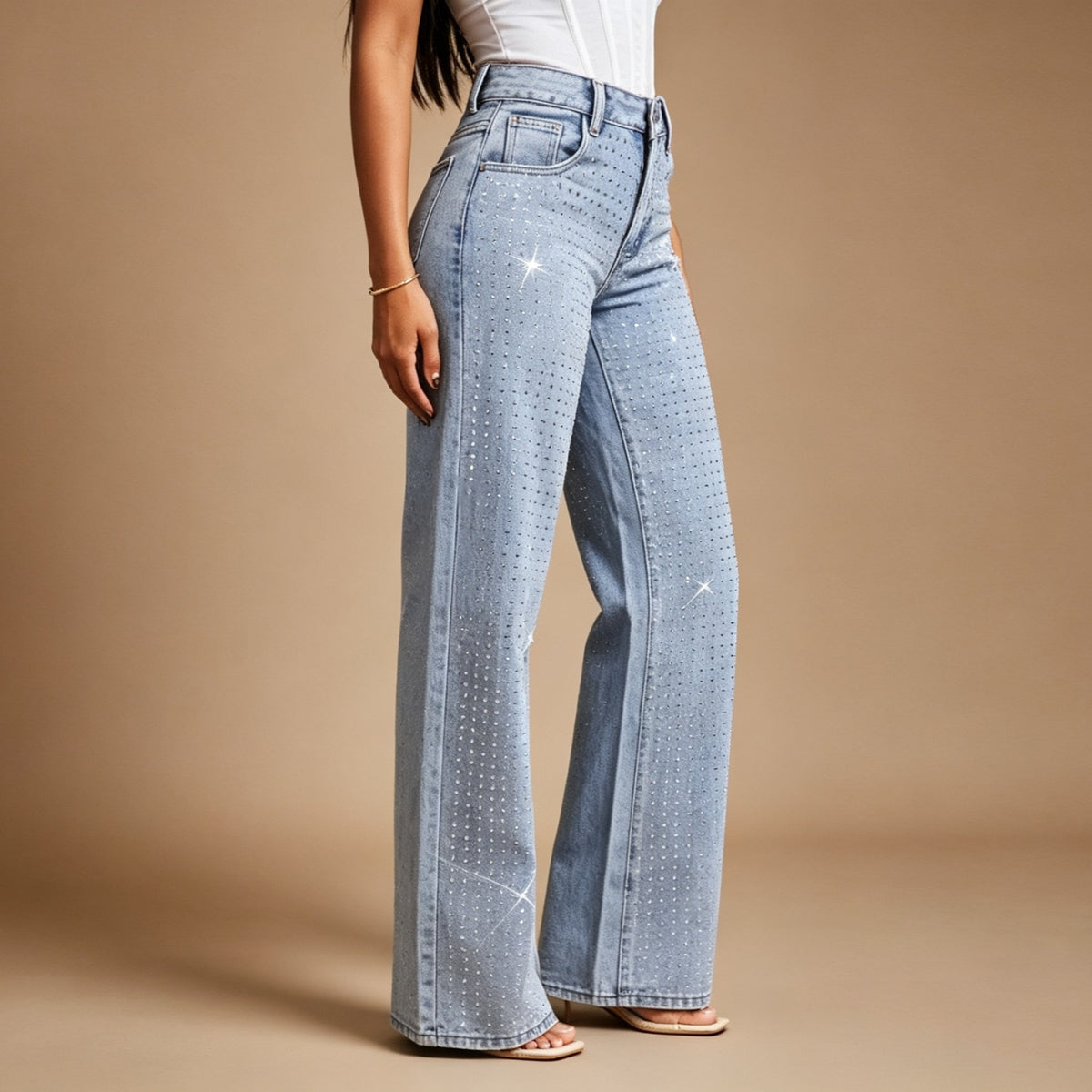 Rhinestone Wide-Leg Jeans