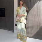 Elegant Printed Top Wide Leg Pants Two Piece Set